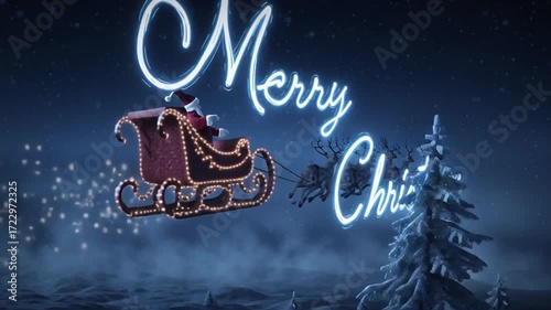 Christmas Eve greetings and a festive scene with Santa’s sleigh, Generative AI
