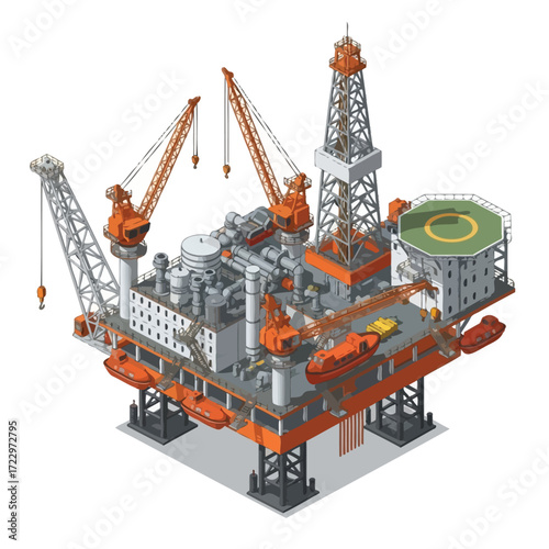 Offshore Oil Rig Isometric Illustration of an Oil Platform