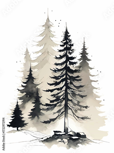 winter forest watercolor background vector pattern
