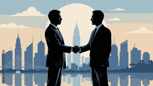 Business Handshake City Silhouette
