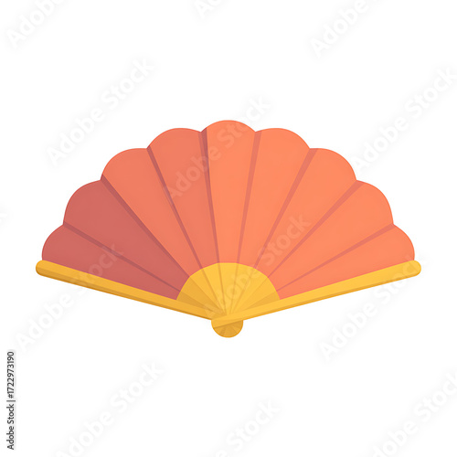 Red Chinese fan, traditional festival accessory, cartoon illustration, isolated on transparent background