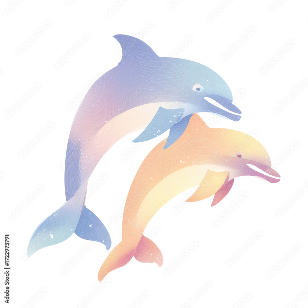 Obraz premium Two Playful Dolphins in Soft Pastel Gradient Vector Illustration