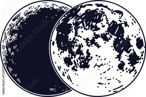 Two full moons with detailed craters celestial space