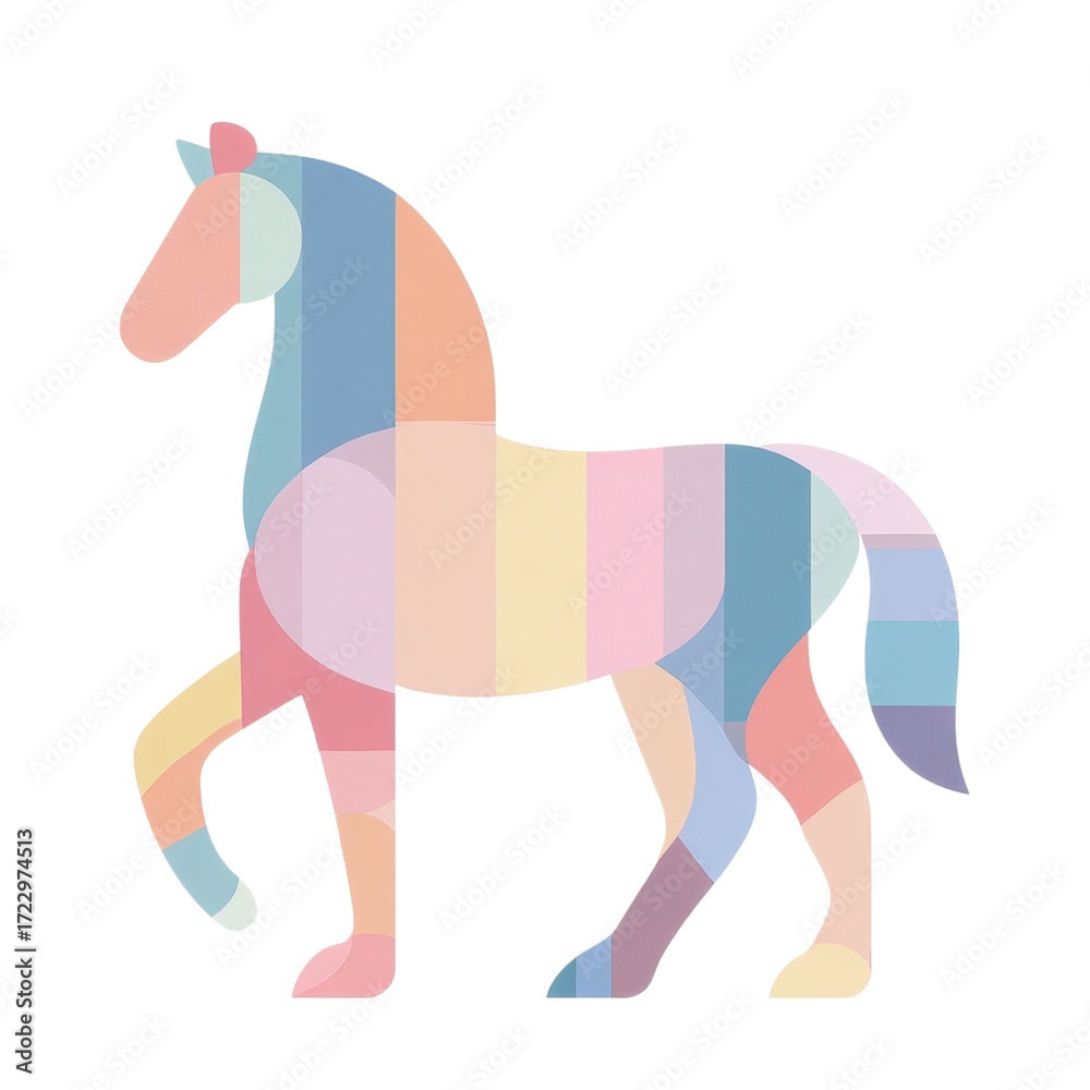 Obraz premium Gentle Pastel Striped Horse Vector Illustration on Black Background
