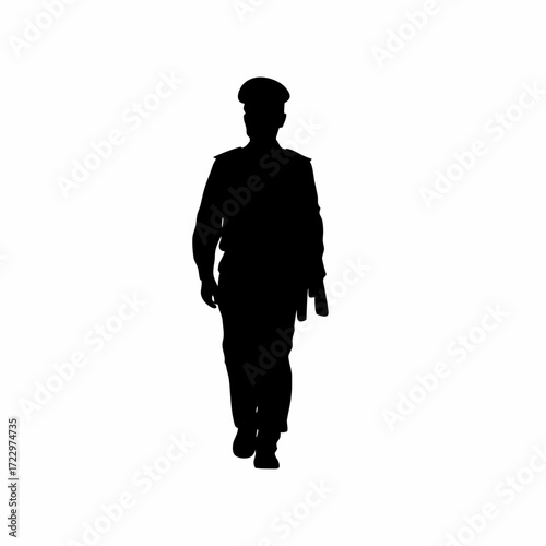Officer silhouette entering workplace for employment verification white background