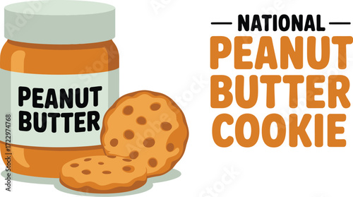Delicious peanut butter cookie next to a jar, celebrating national peanut butter cookie day