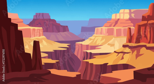 Grand Canyon landscape with majestic rock formations and vibrant colors.