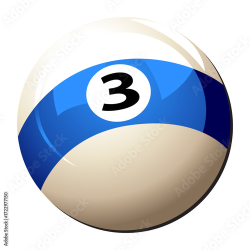 Realistic illustration of a three-ball from a pool game.