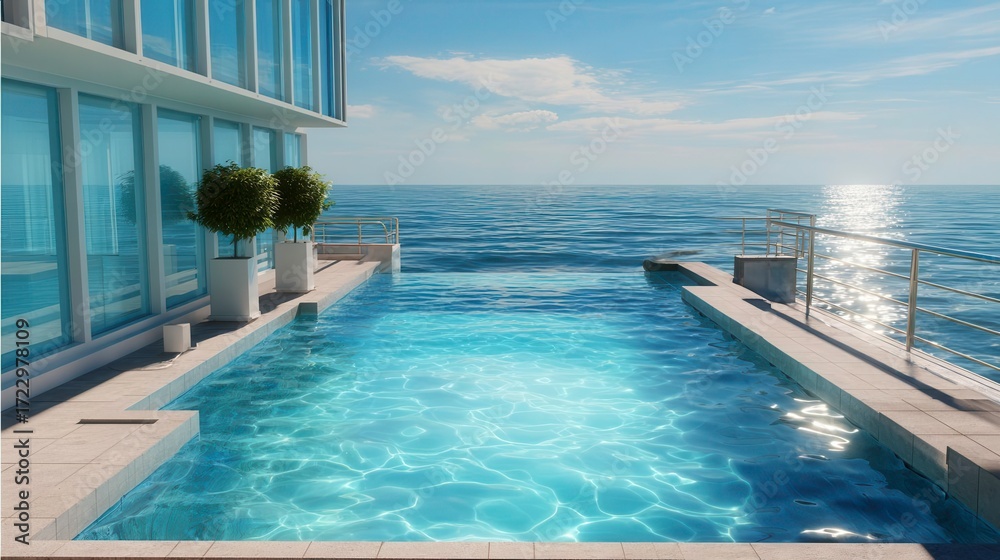 Fototapeta premium Infinity Pool Ocean View - Luxury Home Water Architecture