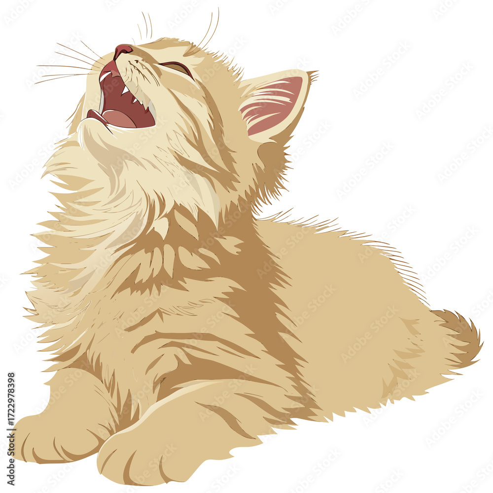 Obraz premium Adorable Cartoon Kitten Yawning Against a Black Background