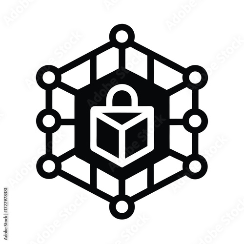 Blockchain Security Icon on Matrix Pattern