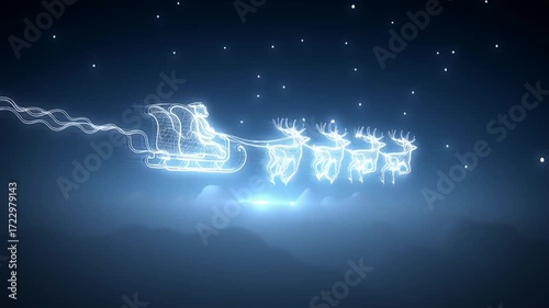 Christmas Eve greetings and a festive scene with Santa’s sleigh, Generative AI
