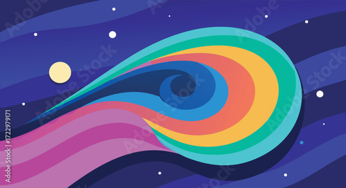Vibrant cosmic wave pattern with geometric elements