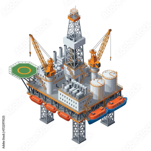 Offshore Oil Rig Isometric Illustration of an Oil Platform