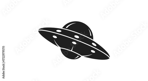 A classic flying saucer design presented in a striking black silhouette