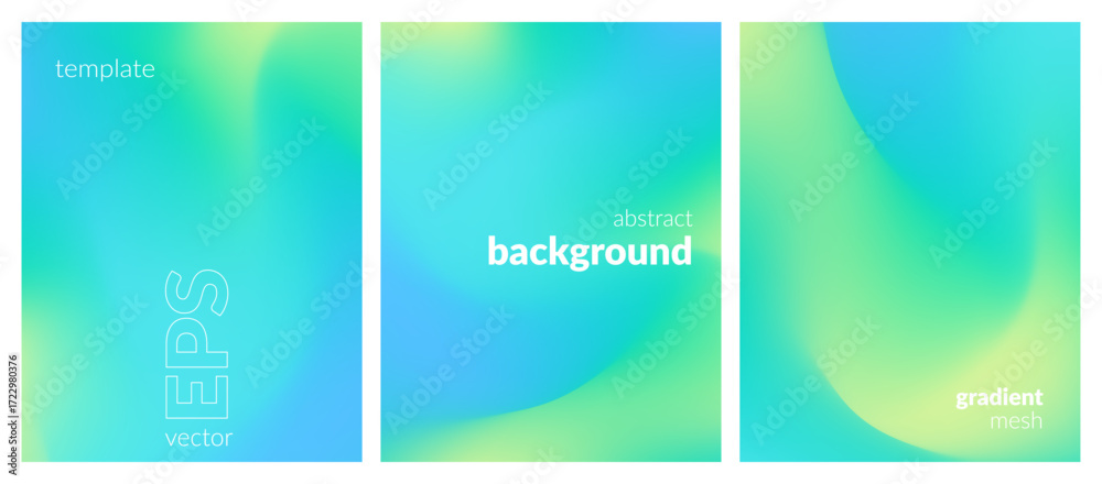 Fototapeta premium Abstract liquid background set. Gradient mesh. Effect bright color blend. Blurred fluid colorful mix. Modern design template for web covers, ad banners, posters, brochures, flyers. Vector image EPS