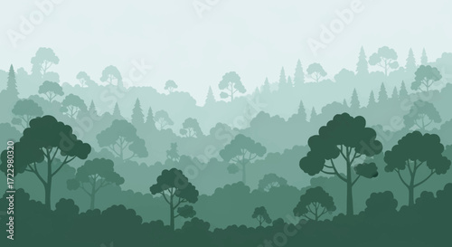 Lush green forest landscape with dense trees and foliage.