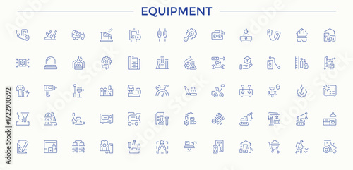 Equipment linear icon set. Minimal icons set. Included house, construction tools, tool, mechanic, paint. Pixel perfect. Editable vector. Construction Equipment vector line icon set.