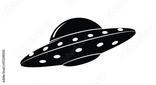 Classic flying saucer design with circular windows a stark black silhouette