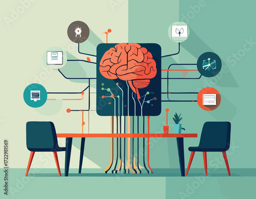 Conceptual illustration of a neuromorphic chip powering a digital brain, representing artificial intelligence, machine learning, and advanced technology development