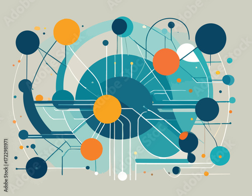 Abstract illustration of a neuromorphic chip representing interconnected systems, data flow, and the architecture of brain-inspired computing