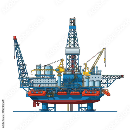Offshore Oil Rig A Detailed Illustration of an Oil Platform