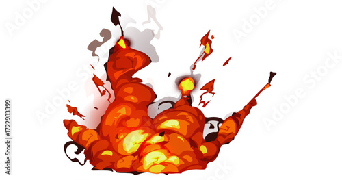 A fiery cartoon dragon character with an evil smile on a black background