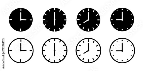 Vector illustration of Clock icon set isolated on transparent background
