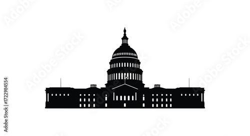 Dramatic black silhouette of the united states capitol building silhouette