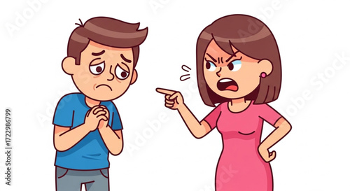 Man Being Scolded by Woman Cartoon Vector Illustration
