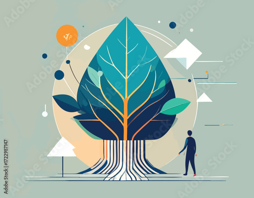 Innovative concept of a neuromorphic chip designed as a growing tree, a powerful metaphor for green computing and sustainable AI technology