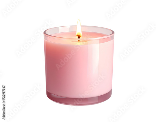 Firefly_Soft pink candle with a warm, flickering flame, white background