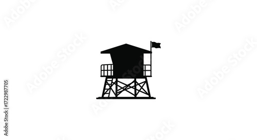 Black lifeguard tower stands out against a white background a striking silhouette