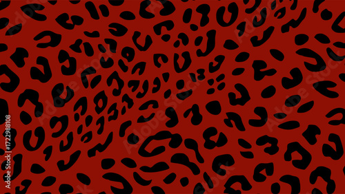 Red and black leopard skin texture. Animal print background. Luxury wallpaper.