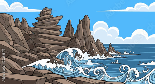 Ocean waves crashing against a rocky shore.