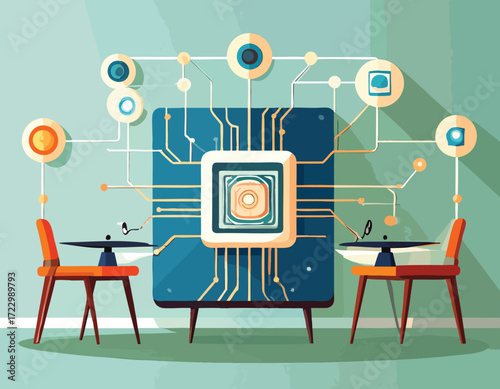 A central neuromorphic chip forms the brain of a digital network, symbolizing the future of artificial intelligence interaction