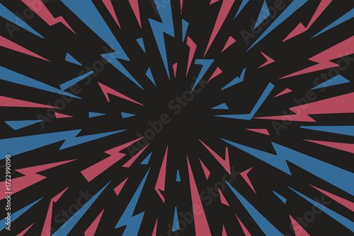 Abstract Radial Bolts on Black Backdrop,Abstract Geometric Explosion, Radial Lightning on Black Canvas