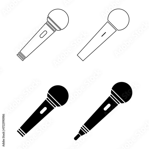 Set of Microphone icon, audio speech symbol, record concert sign, web button design .