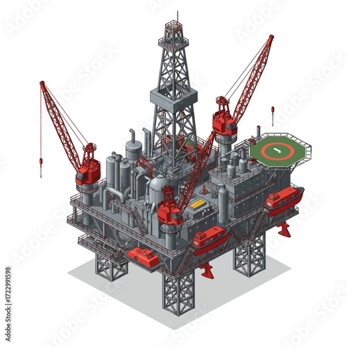 Offshore Oil Rig Isometric Illustration Industrial Platform for Drilling