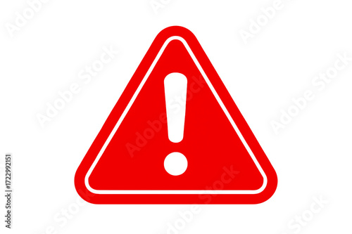 Red exclamation mark warning sign isolated on white background