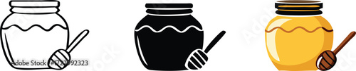 simple vector of honey dripping from dipper into jar 
