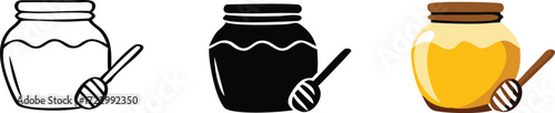 simple vector of honey dripping from dipper into jar 

