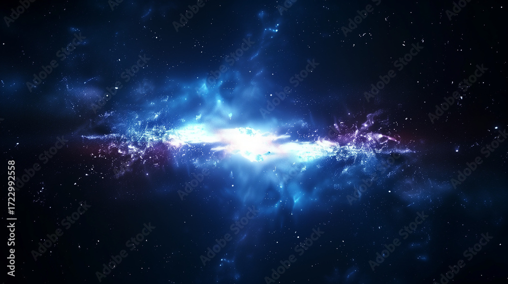 Naklejka premium Glowing dust particle in infinite cosmic space, minimal abstract style, luminous point of light, dark background, futuristic design, ultra realistic, high resolution, space art- Sci-fi book covers, 