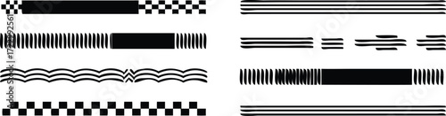 Dynamic black speed lines and racing flag design elements for automotive, sports, and fast-paced branding projects with a modern aesthetic 
