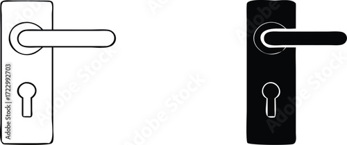 Vector art of a pair of door handles, one in black and one in white, illustrating the contrast between light and dark, isolated on white background 
