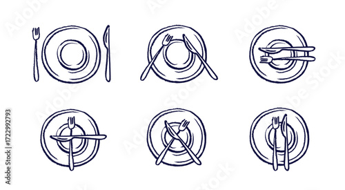 Position of fork and knife on plate. Table setting