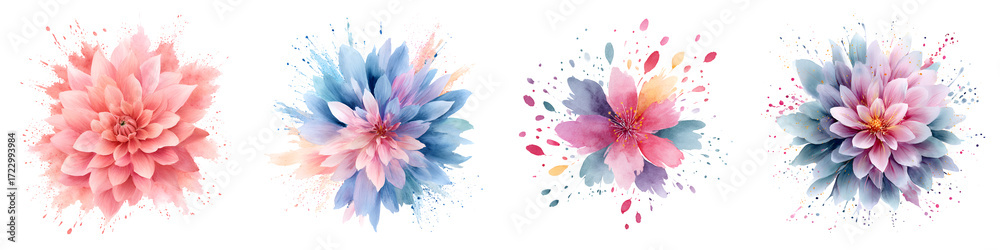 Obraz premium Watercolor Flower Set: Abstract Floral Compositions Isolated on White