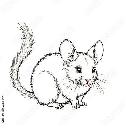 Cute chinchilla illustration sitting on transparent background  