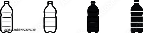 Illustration of plastic water bottles in varying states of fullness, showcasing different levels of liquid content and their simple, minimalist design 
