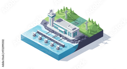 water powerplant tidal power generator isometric